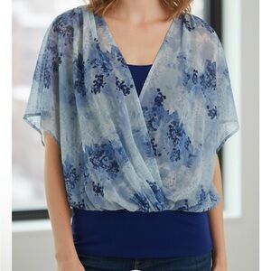 Apt.9 Women's Blue Floral V-Neck Sheer Tank Blouse Size M